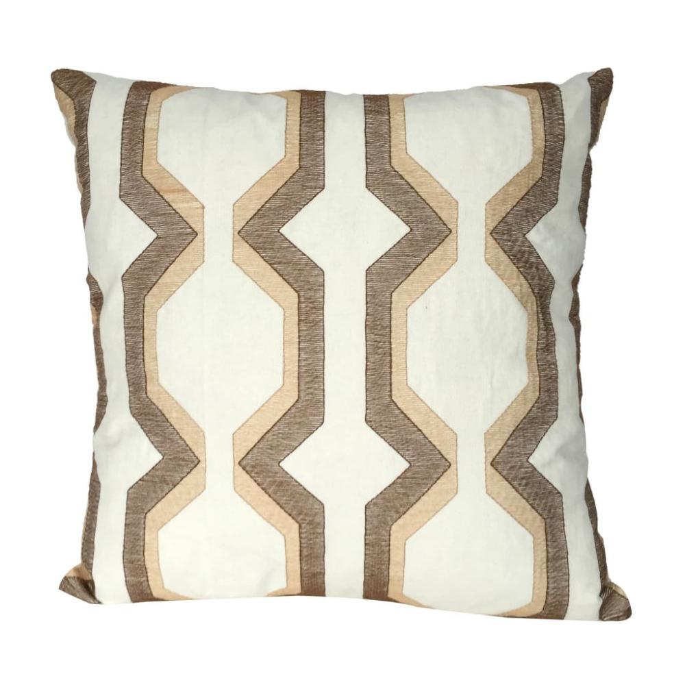 Pillow | Cotton | Geometric Embroidery | Brown & White