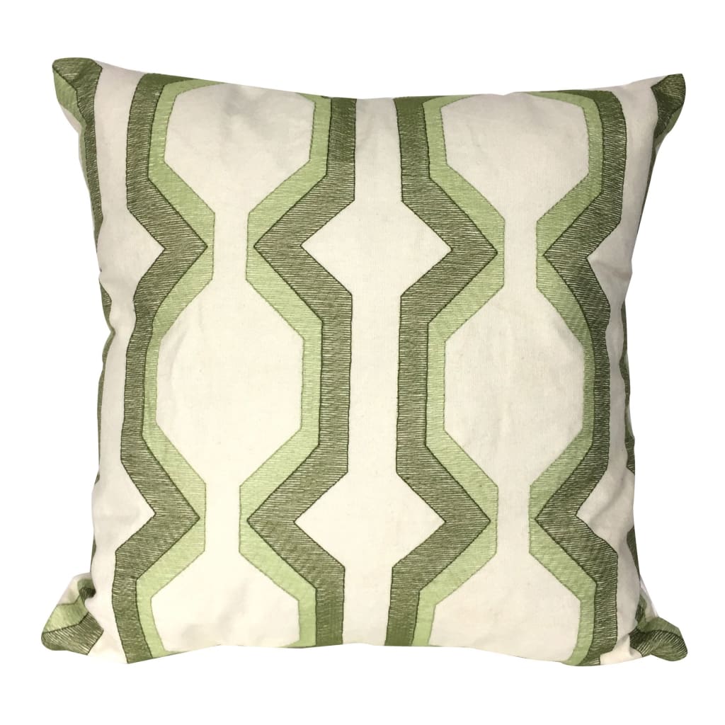 Pillow | Cotton | Geometric Embroidery | Green & White