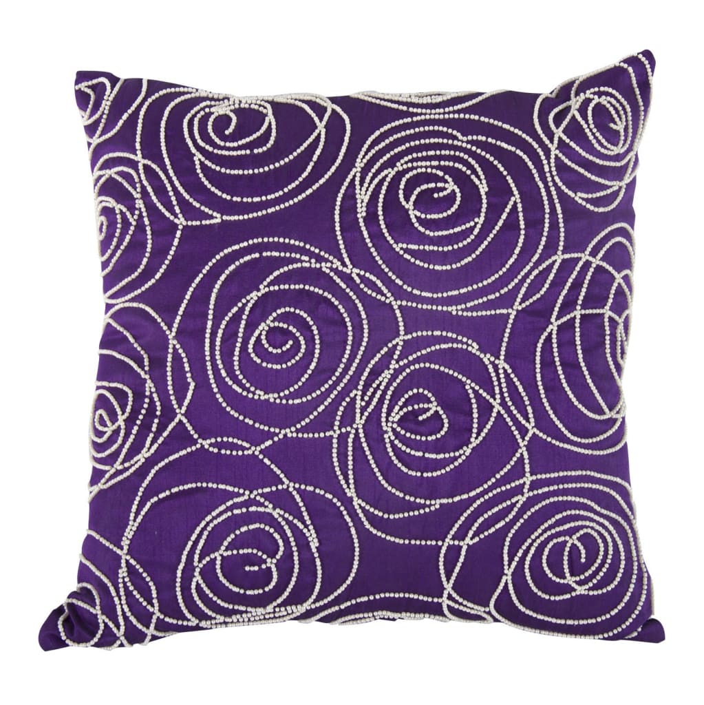 Pillow | Faux Silk Cotton | Pearl Beads | Designer Style | Purple & Silver