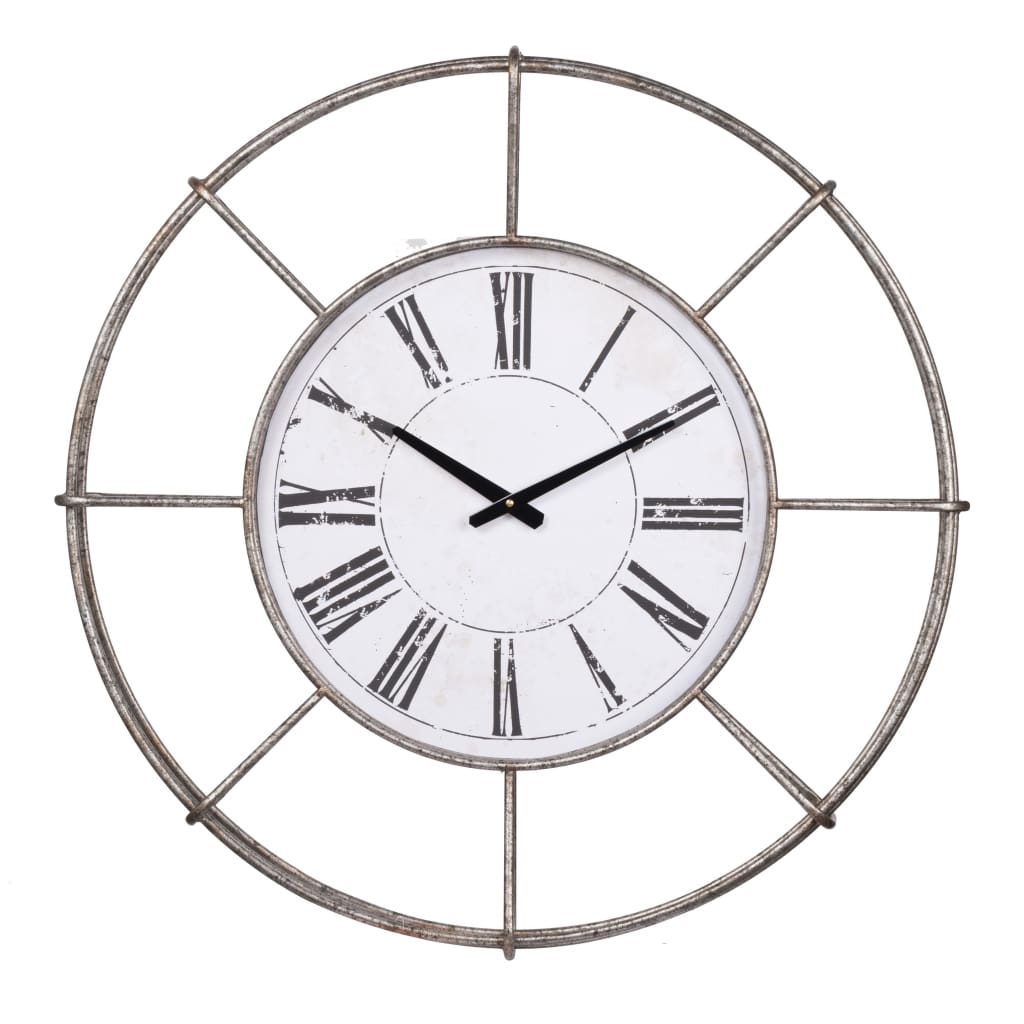 Wall Clock | Metal | Circle Dial | Roman Numbers | Silver & White