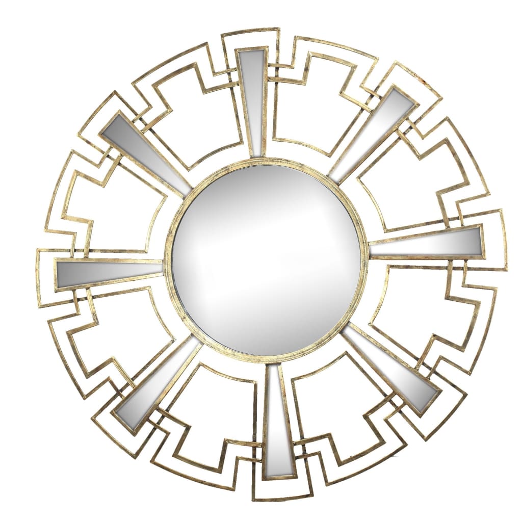 Wall Mirror | Round Sunburst | Metal Frame | Geometric Design | Gold