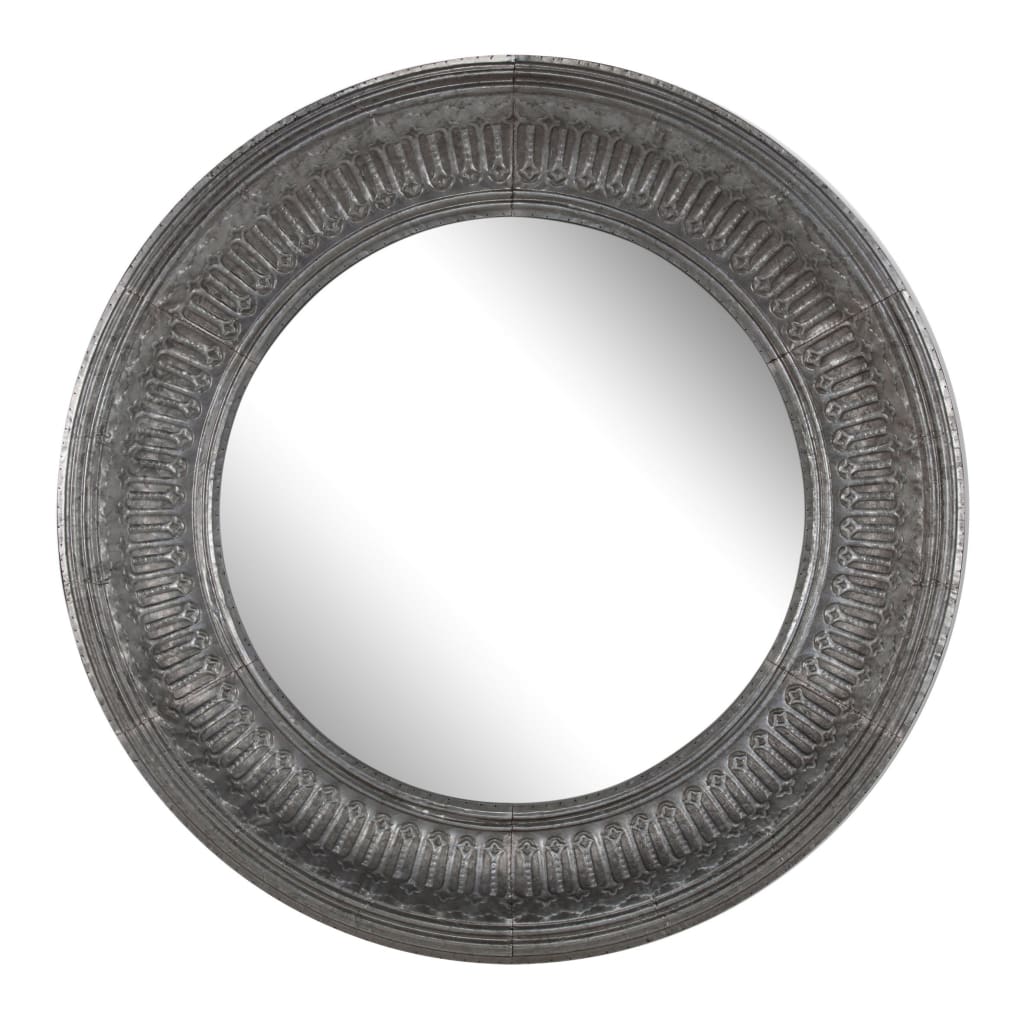 Wall Mirror | Round | Thick Embossed Metal Border | Antique Gray