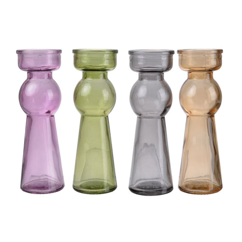 Candle Holders | Glass Pillar | Set of 4 | Multicolor