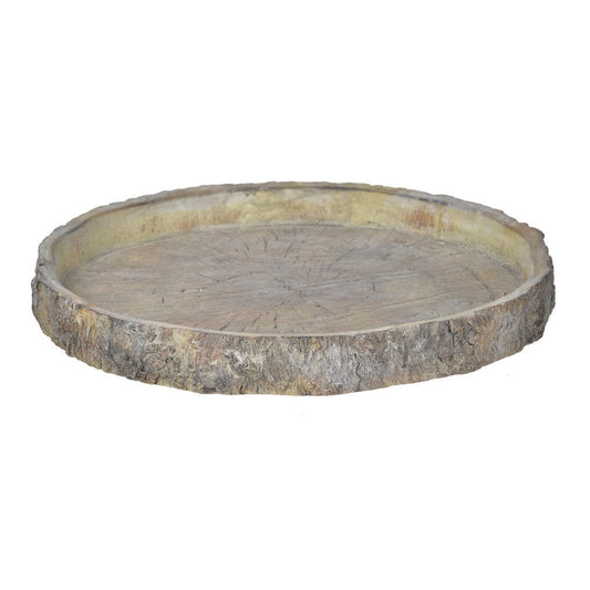 Round Shape Cemented Log Plate with Distressed Details, Gray By Casagear Home
