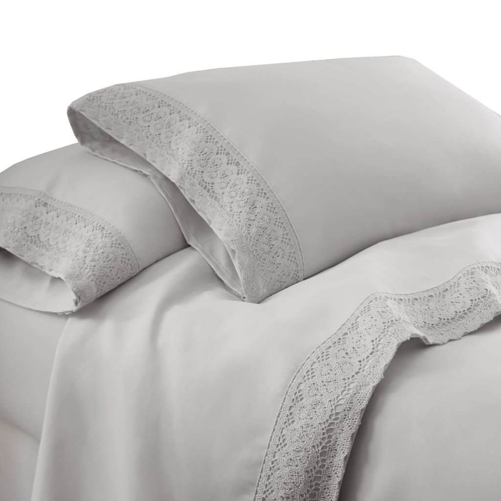 Udine 3 Piece Twin Sheet Set | Crochet Lace | Gray