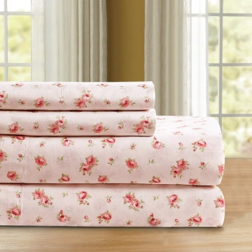 Melun 4 Piece King Sheet Set | Rose Pattern | Pink