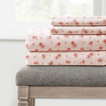 Melun 4 Piece Cal King Sheet Set | Rose Pattern | Pink