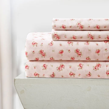 Melun 4 Piece King Sheet Set | Rose Pattern | Pink & White