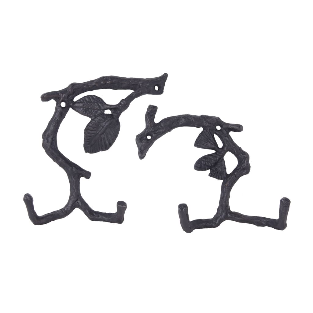 Wall Hooks | Wood Branch Look | Keyhole Hanging | Set of 2 | Black