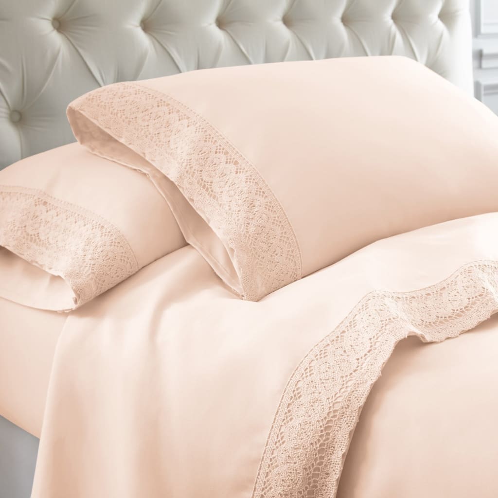 Udine Queen Sheet Set | 4 Piece | Crochet Lace | Pink