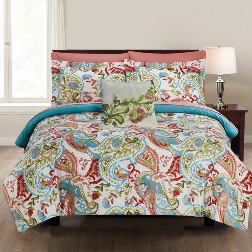 Caen Bed Set | 8 Piece | Cal King | Paisley Print | Multicolor