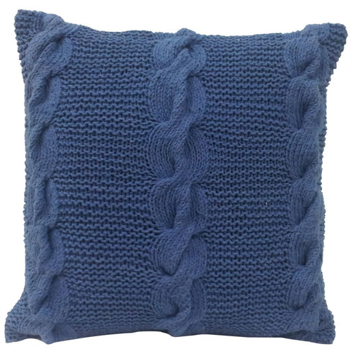 Pillow | 18 x 18 | Cable Knit Cotton | Hand Woven | Blue