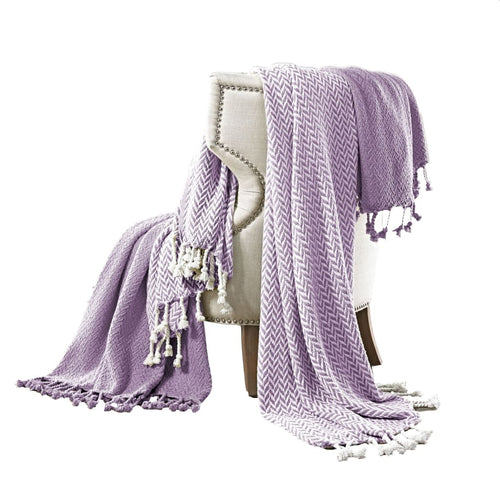 Calabria Throw | Herringbone Cotton | Set of 2 | Purple & White
