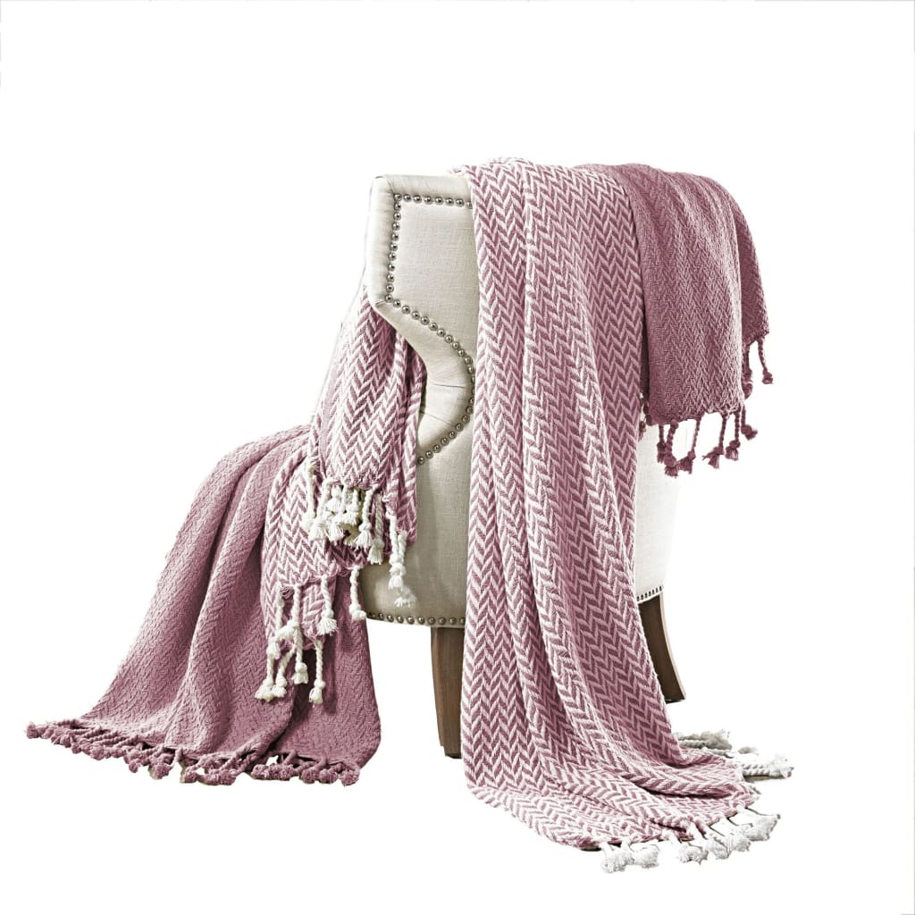 Montgeron Throw | Herringbone Cotton | Set of 2 | Pink & White