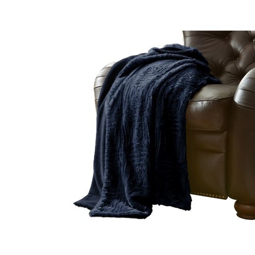 Treviso Throw | Faux Fur | Fret Pattern | Blue