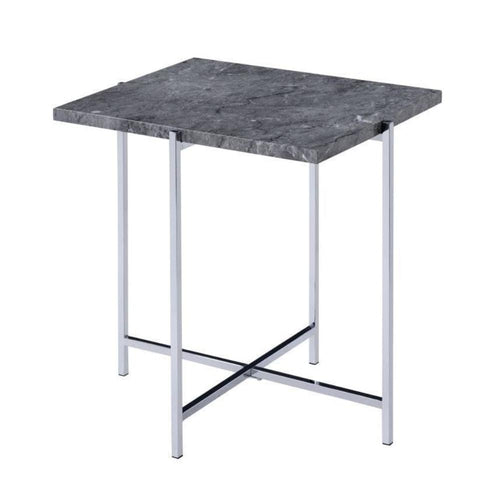 End Table | Marble Top | Trestle Base | Gray & Silver