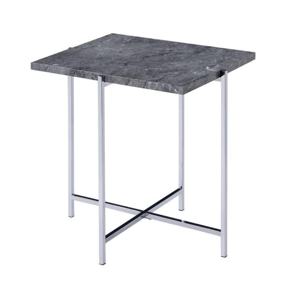 End Table | Marble Top | Trestle Base | Gray & Silver