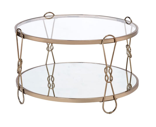 Metal Coffee Table with Glass Top and 1 Bottom Shelf,Gold and Clear - BM204503 By Casagear Home