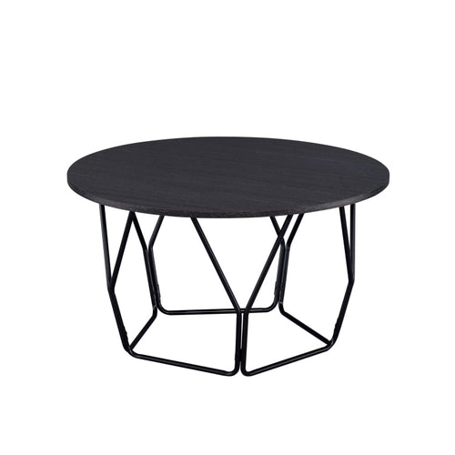 Coffee Table | Round Top | Geometric Wood Base | Black