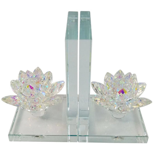 Glass Made Lotus Statuette Bookend, Pair of 2, Clear - BM205105 By Casagear Home