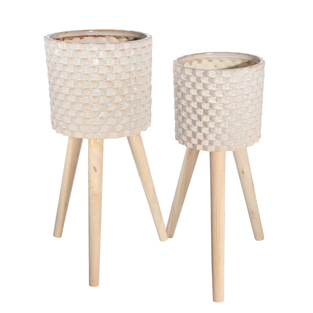 Planter | Textured Ceramic | Tripod Legs | Set of 2 | Cream & Brown