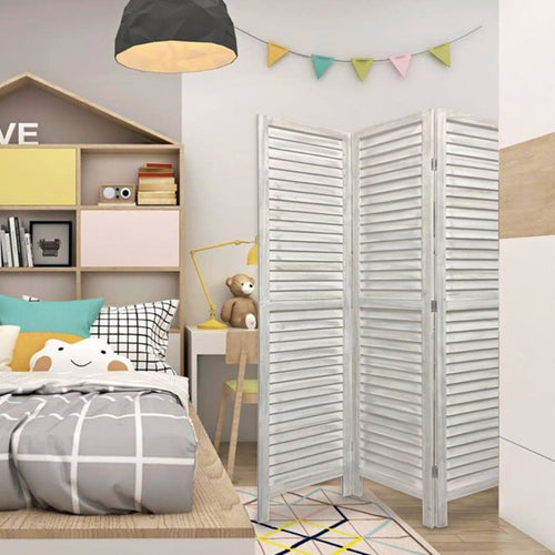 Room Divider | 3 Panel | Wood Shutter | Straight Legs | White