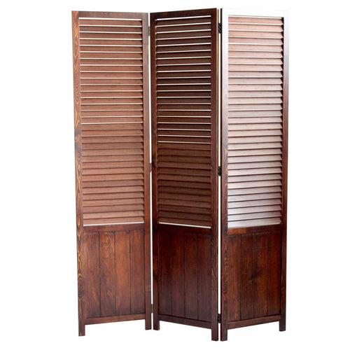Room Divider | 3 Panel | Wood Shutter | Traditional | Brown