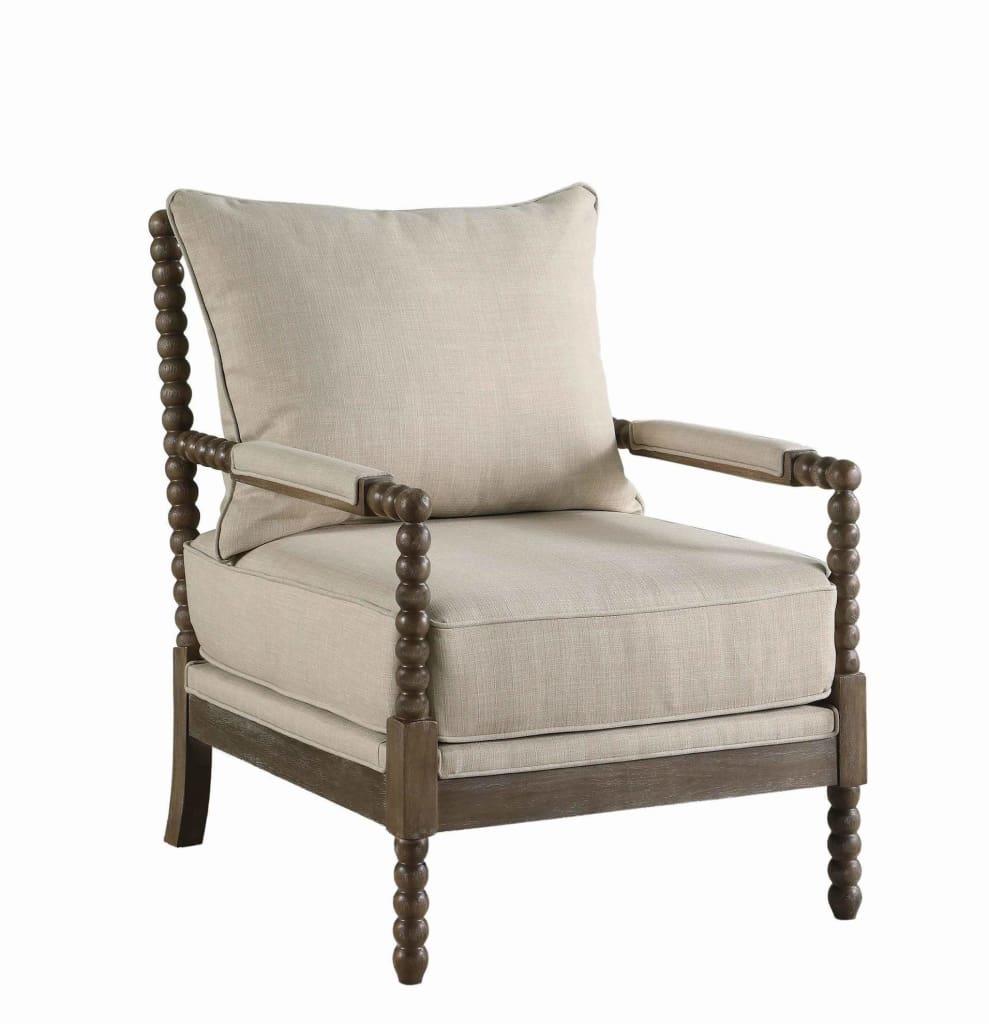 Accent Chair | Spindle Back | Fabric Upholstered | Beige & Brown