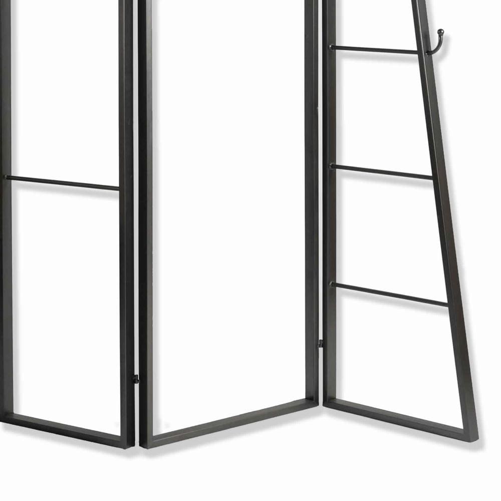 Modern Style 3 Panel Metal Screen with Hooks and Rod Hangings Black - BM205890 By Casagear Home BM205890