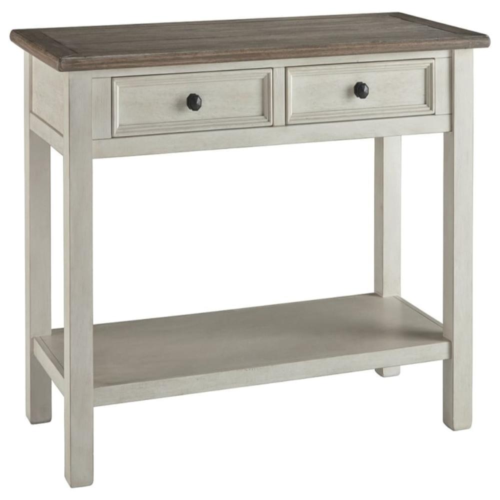 Sofa Table | Plank Top | 2 Gliding Drawers | Brown & White