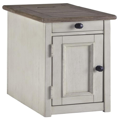 Chair Side Table | 1 Cabinet | Pull Out Tray | White & Brown