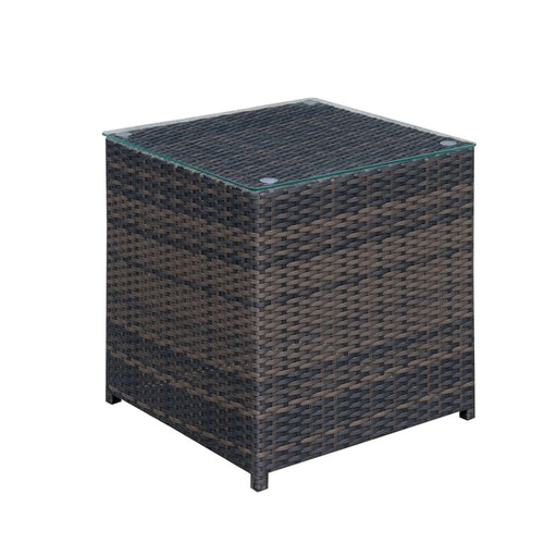 End Table | Faux Rattan & Aluminum | Glass Top | Brown