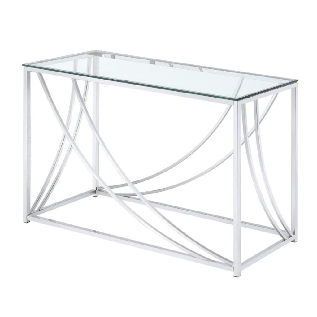 Sofa Table | Rectangular | Glass Top | Swooping Curves | Clear & Silver