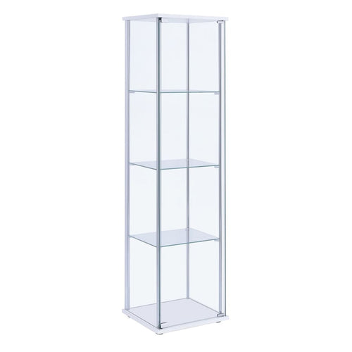 Curio Cabinet | Glass & Metal | 4 Shelves | Clear & White