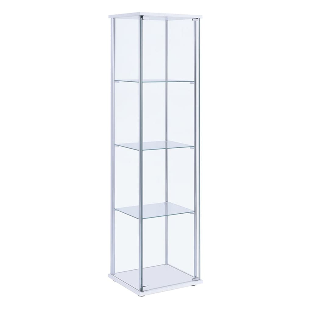 Curio Cabinet | Glass & Metal | 4 Shelves | Clear & White
