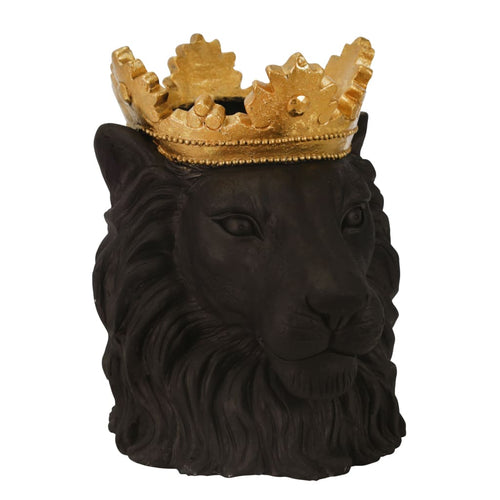 Statue | Lion Figurine | 16" | Polyresin | Crown Top | Espresso