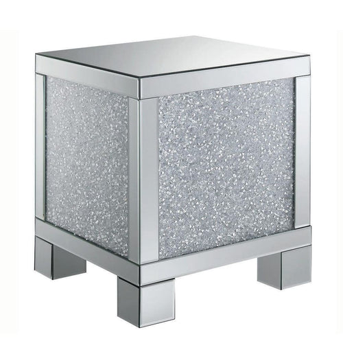 End Table | Infused Crystals | Mirrored Panel | 22" | Silver & Clear