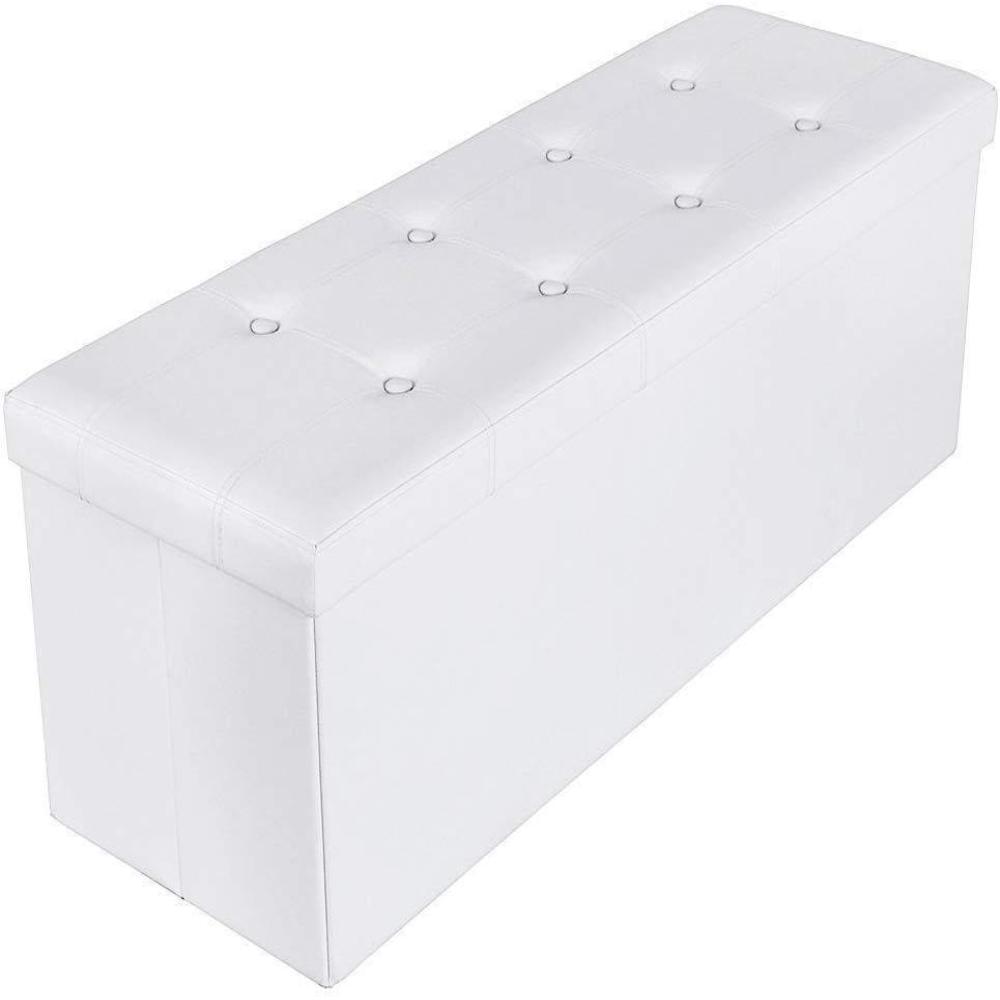 Ottoman Bench | Storage | Tufted Faux Leather | 48" | White