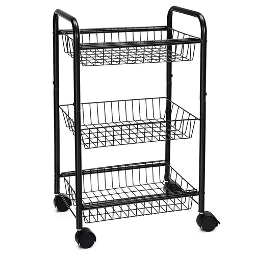 Kitchen Cart | 3 Tier | Metal Frame | Casters | Black