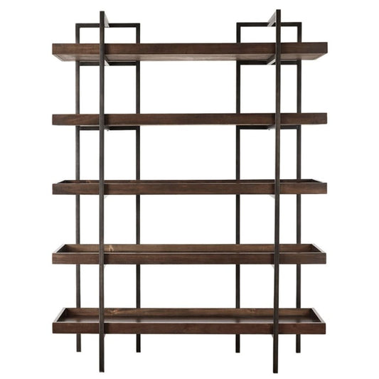 76" 5-Tray Shelf  Metal Frame Bookcase, Brown and Black By Casagear Home
