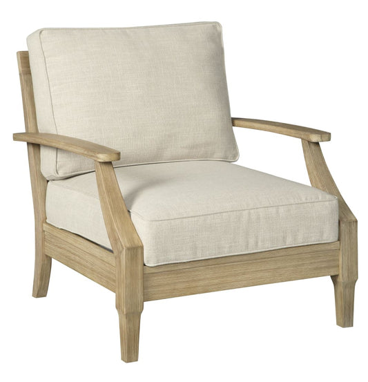 Traditional Wooden Chair with Fabric Cushioned Seating, Beige and Brown
