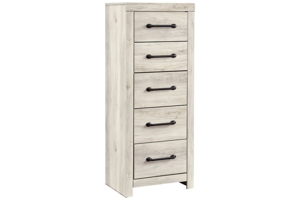 Chest | 5 Drawer | Grained Wood | Bar Pull Handles | Distressed White
