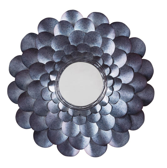 20" Round Metal Blooming Flower Mirror, Blue and Silver By Casagear Home