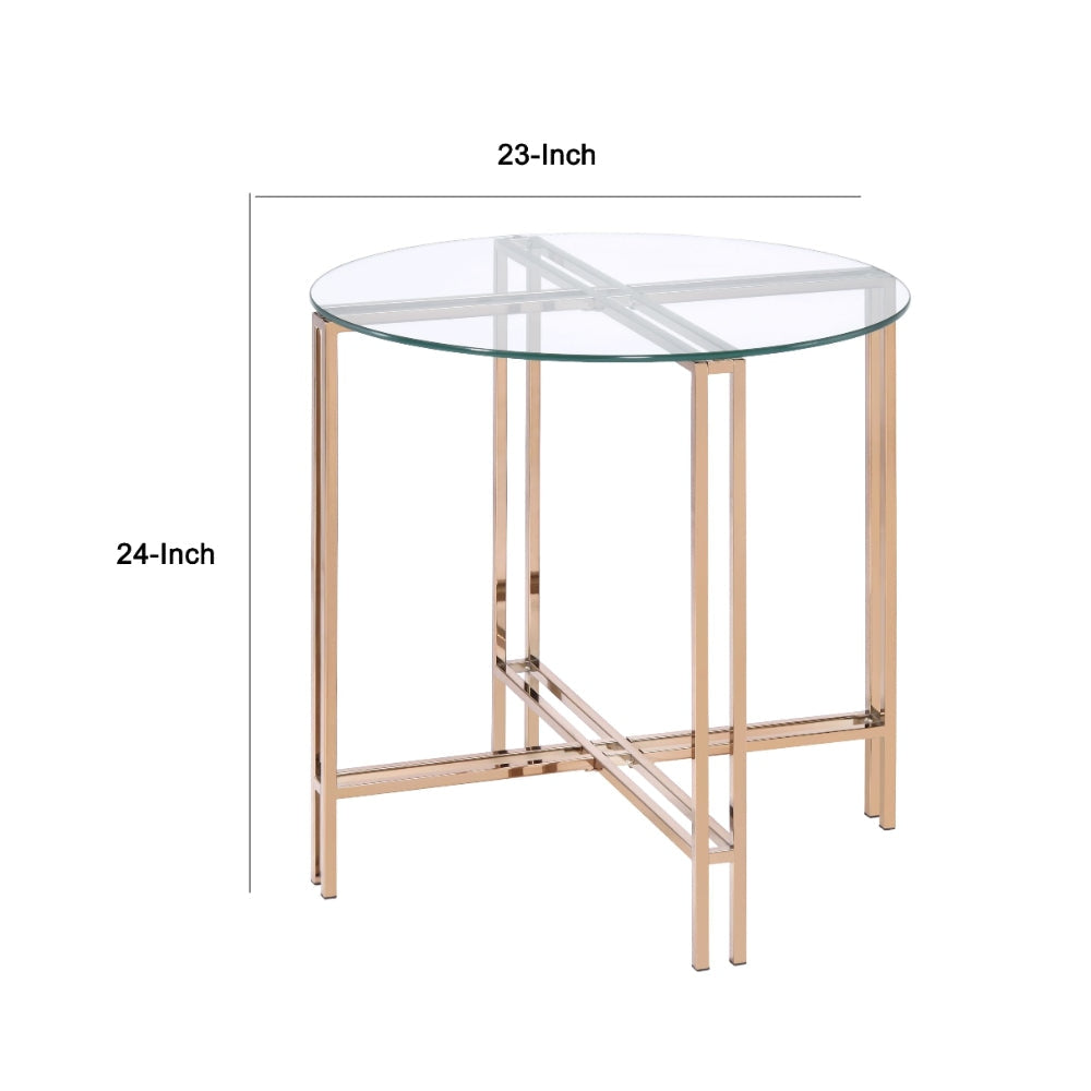 23 Round Metal X-Base Glass Top End Table Gold By Casagear Home - BM209588 BM209588