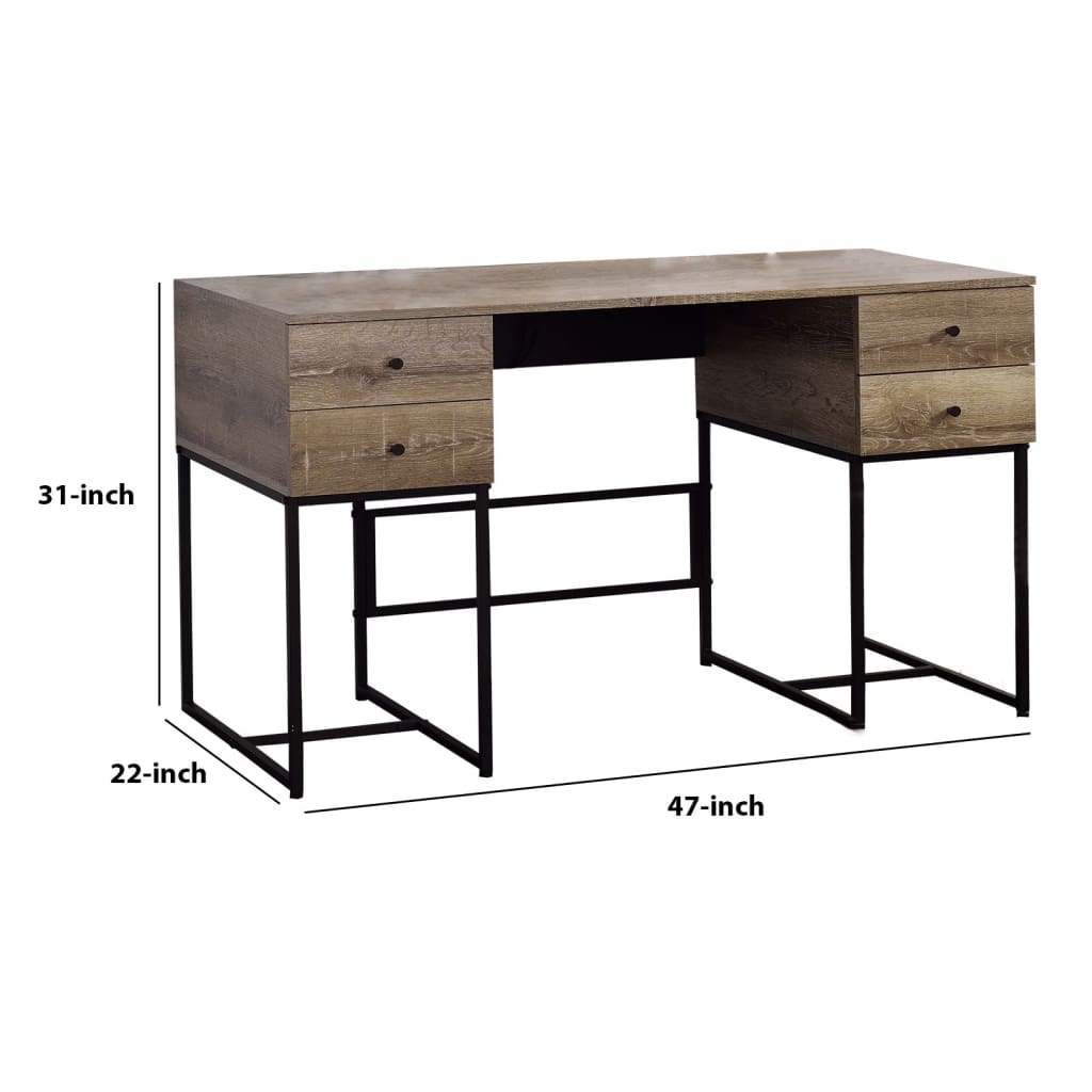 47 4-Drawer Wooden Desk with Metal Fame Brown and Black By Casagear Home BM209603