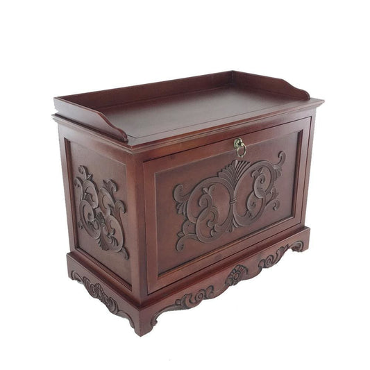 24" Engraved Wood Shoe Cabinet with Drop Down Opening, Brown By Casagear Home