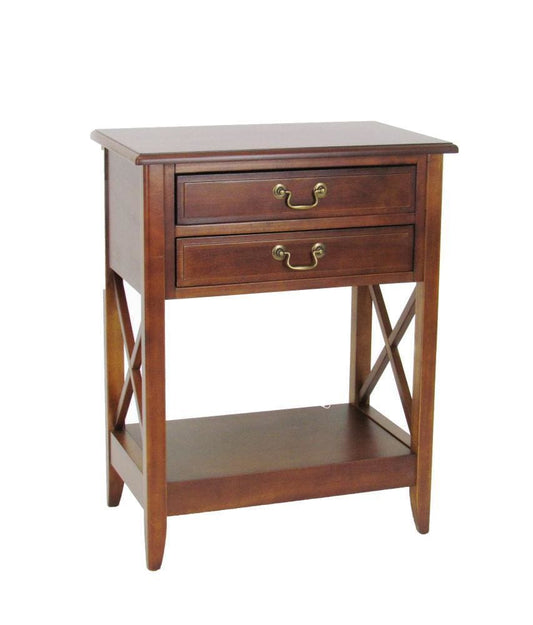 30" 2 Drawer Wooden Nightstand with X Shape Sides, Brown By Casagear Home
