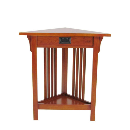 30" 1-Drawer Triangular Corner Table with Slatted Design, Brown By Casagear Home
