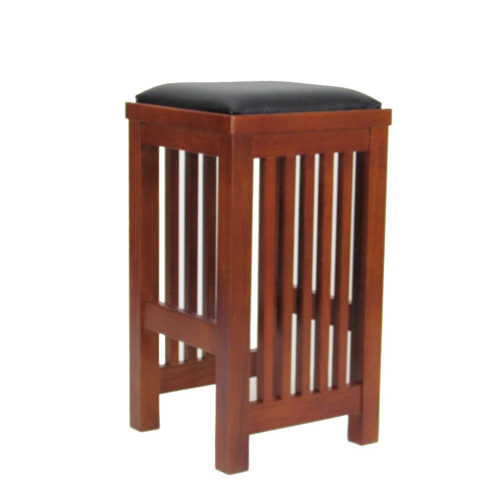 24" Slatted Design Barstool with Leatherette Seat, Oak Brown By Casagear Home