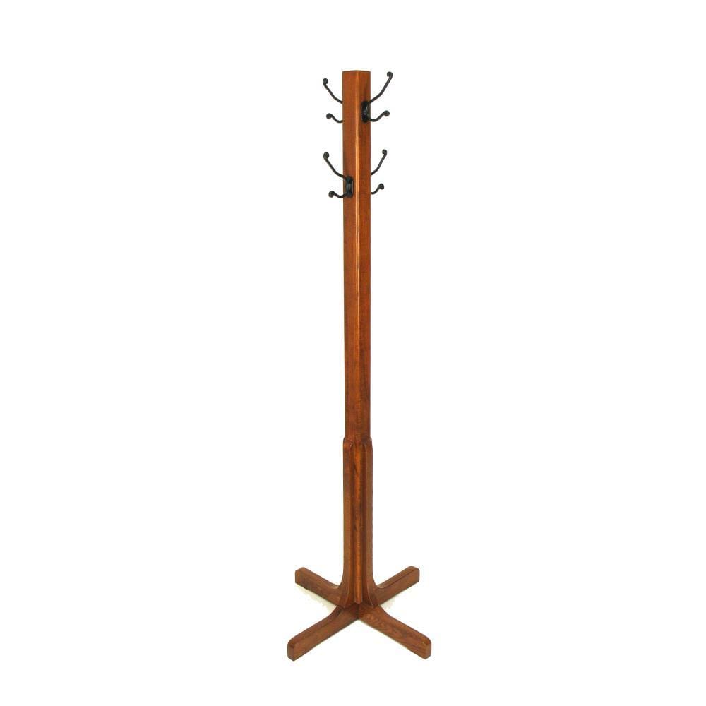 Coat Stand | X Frame Base | Metal Hooks | Oak Brown